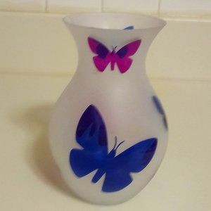 7 inch Butterfly Printed Frosted Glass Vase